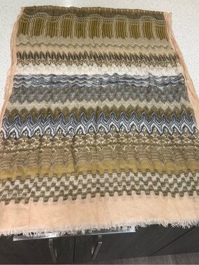 Vintage and rare Missoni Peach & Olive Lightweight Patterned Scarf Shawl